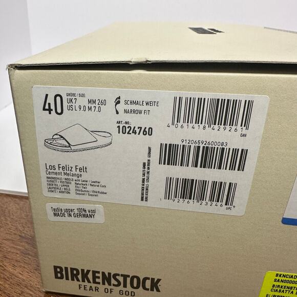 Birkenstock‎ x Fear of God Size 40 Loz Feliz 100% Wool Gray Felt - Picture 10 of 11